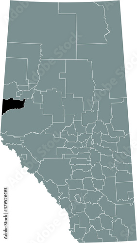 Black flat blank highlighted location map of the COUNTY OF GRANDE PRAIRIE NO. 1 municipal district inside gray administrative map of the Canadian province of Alberta, Canada