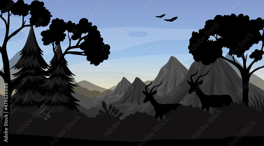 Fototapeta premium Silhouette forest landscape background