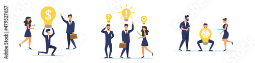 Team brainstorming, idea management, project management, new idea generation, startup collaboration, solution search, product development. Vector illustration in a modern style.