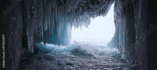 Fotografija ice cave winter frozen nature background landscape