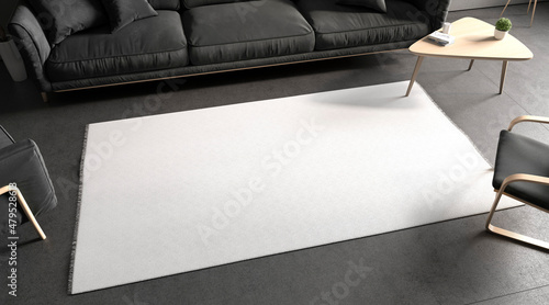 Obraz na plátně Blank white rectangular interior carpet in room mockup, top side
