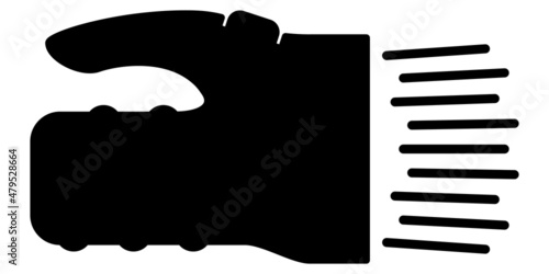 A flashlight with a switch on the handle. A large flashlight with a powerful light. Vector icon, silhouette, isolated