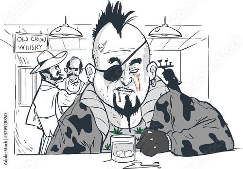 Vector illustration of vagrant man sitting man at the bar