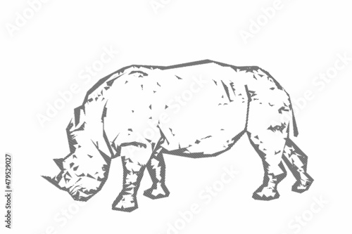 Abstract Rhinoceros. Vector sketch illustration. Striped Line design.