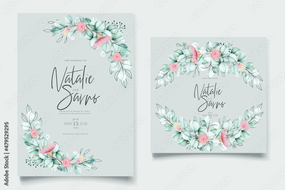 hand drawn eucalyptus invitation card set hand drawn eucalyptus invitation card set