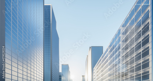 3d rendering of modern building or skyscraper and blue sky in city or downtown. That is real estate  property  house or residential. Concept for corporate  business center  finance and background.
