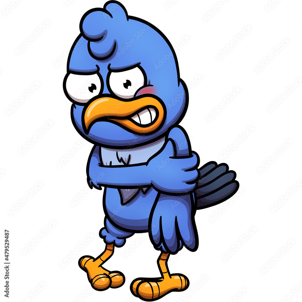 Cute Nervous Blushing Cartoon Blue Bird