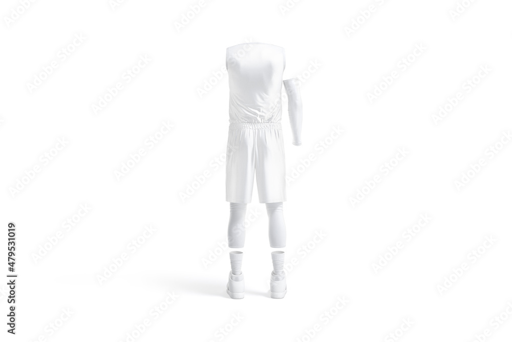 Blank white full basketball uniform mock up, back view Blank white full basketball uniform mock up, back view