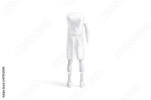 Blank white full basketball uniform mock up, back view
