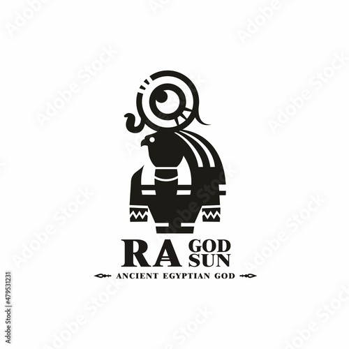 Ancient egypt god ra silhouette middle east king eagle with crown and sun symbol
