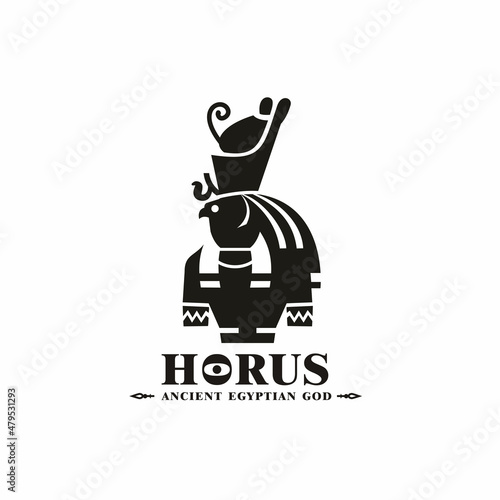 Ancient egypt god horus silhouette middle east king eagle with crown and sun symbol