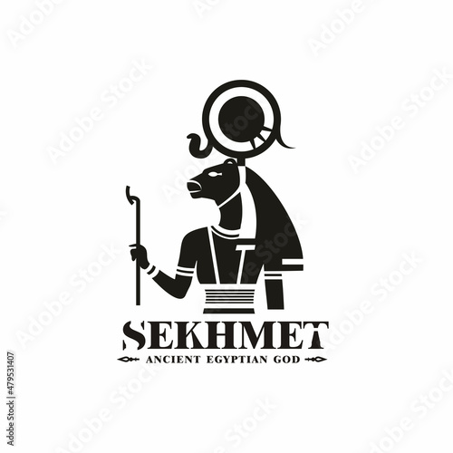 Sekhmet Silhouette of ancient egypt god lion death king middle east with crown and scepter