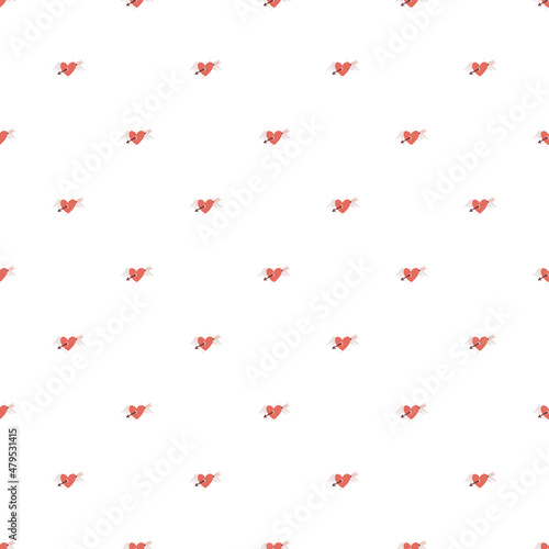 Simple hearts seamless vector pattern. Valentines day background. Flat design endless chaotic texture made of tiny heart silhouettes. Shades of red.