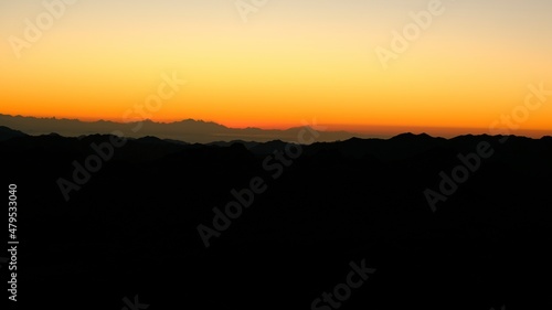 Sea view with mountains at dawn and sunrise
