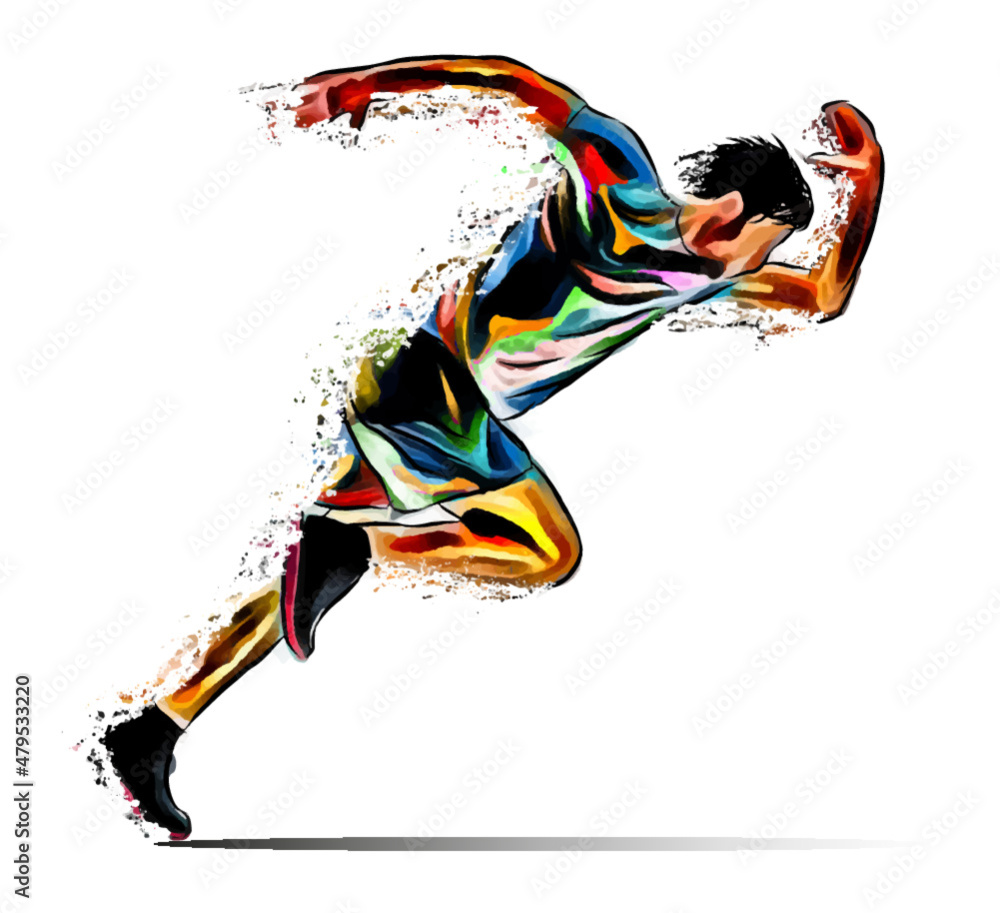 Running Man in Action Abstract Splatter Colorful Running Man in Action Abstract Splatter Colorful
