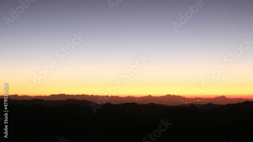 Sea view with mountains at dawn and sunrise