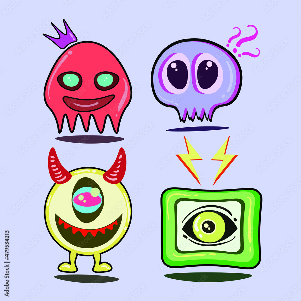 collection of colorful doodle monsters, stylish hand drawn, premium vector collection of colorful doodle monsters, stylish hand drawn, premium vector