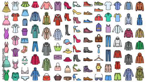 Clothes vector colored icon set