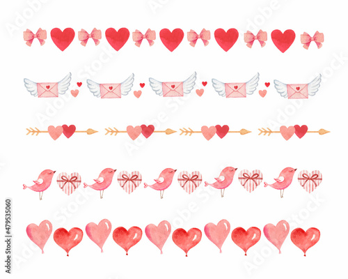 A set of watercolor borders for Valentines Day.