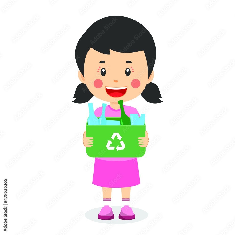 Kids Holding Containers with Plastic Bottles Environment Kids Holding Containers with Plastic Bottles Environment