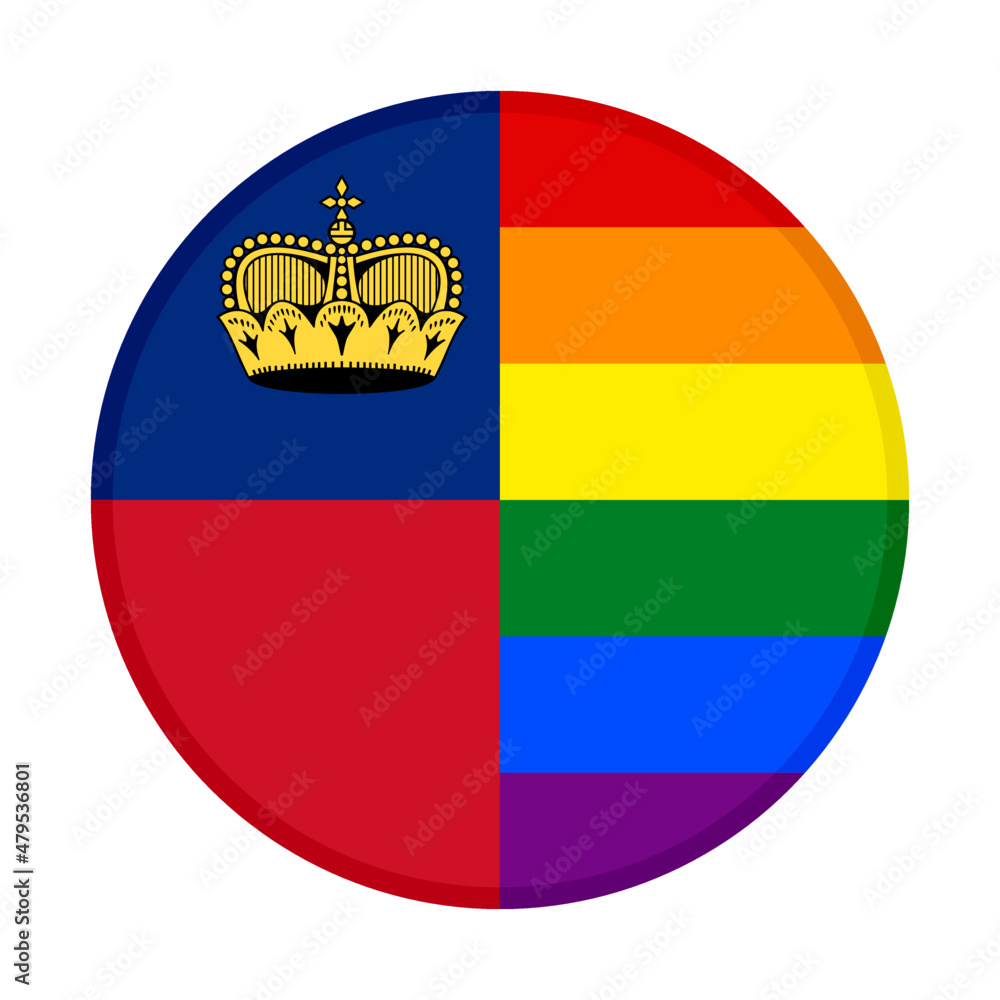 Obraz premium round icon with liechtenstein and rainbow flags. vector illustration isolated on white background
