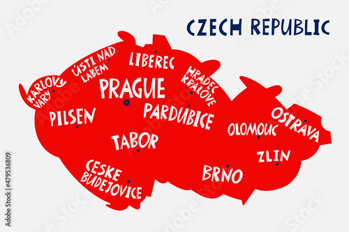 Vector hand drawn stylized map of Czechia cities. Travel illustration. Czech Republic geography illustration. Europe map element