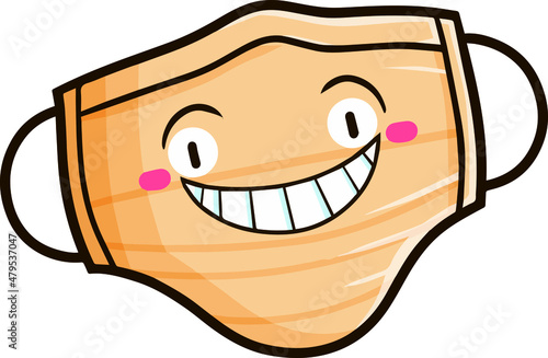 Funny peach color face mask cartoon smiling - frontal view