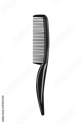 Barber black comb with teeth for hair cutting.