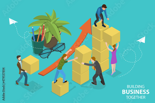 3D Isometric Flat Vector Conceptual Illustration of Building Business Together, Teamwork, Cooperation and Partnership