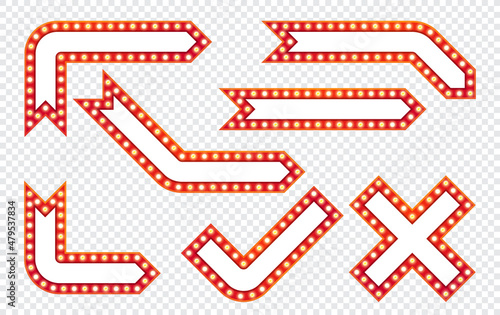 Electric Bulbs. Retro Arrow Light Frames. Isolated Sign Set. Vector illustration