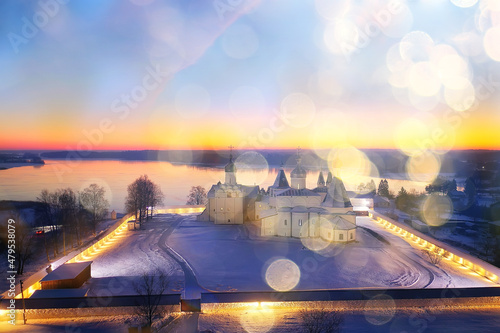 ferapontovo winter monastery landscape, top view christmas religion architecture background © kichigin19