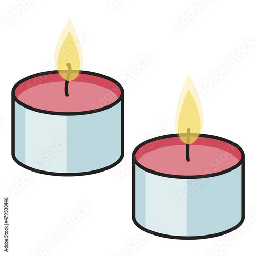 A couple of pink red mini candles. Cute romantic Valentines day doodle cartoon hipster style vector illustration isolated on white. For greeting cards, poster or invitation