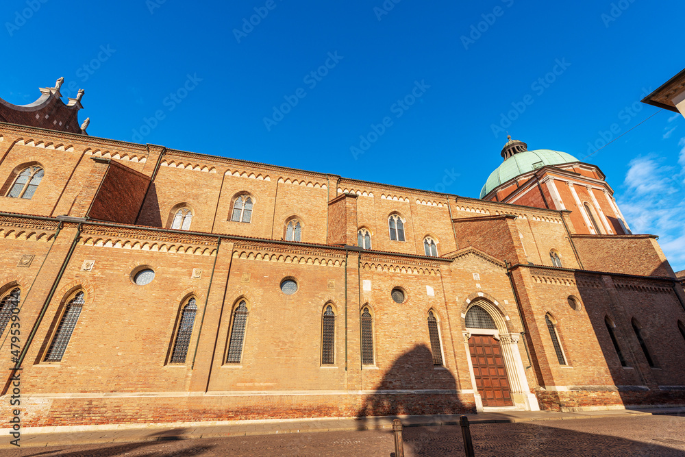 Vicenza. Side facade of the Cathedral of Santa Maria Annunciata in Gothic Renaissance style, VIII century, architect Andrea Palladio, UNESCO world heritage site, Veneto, Italy, Europe.