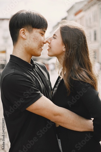 Fototapeta Naklejka Na Ścianę i Meble -  Close portrait of two lovers who is going to kiss each other