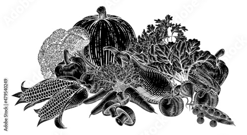 Wallpaper Mural Vegetables Fruit Produce Food Illustration Woodcut Torontodigital.ca