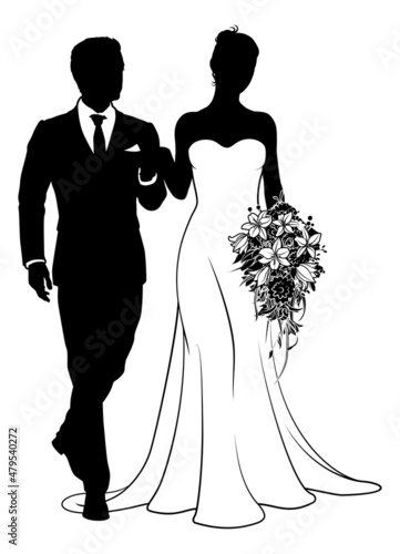 Bride And Groom Couple Wedding Dress Silhouettes photo