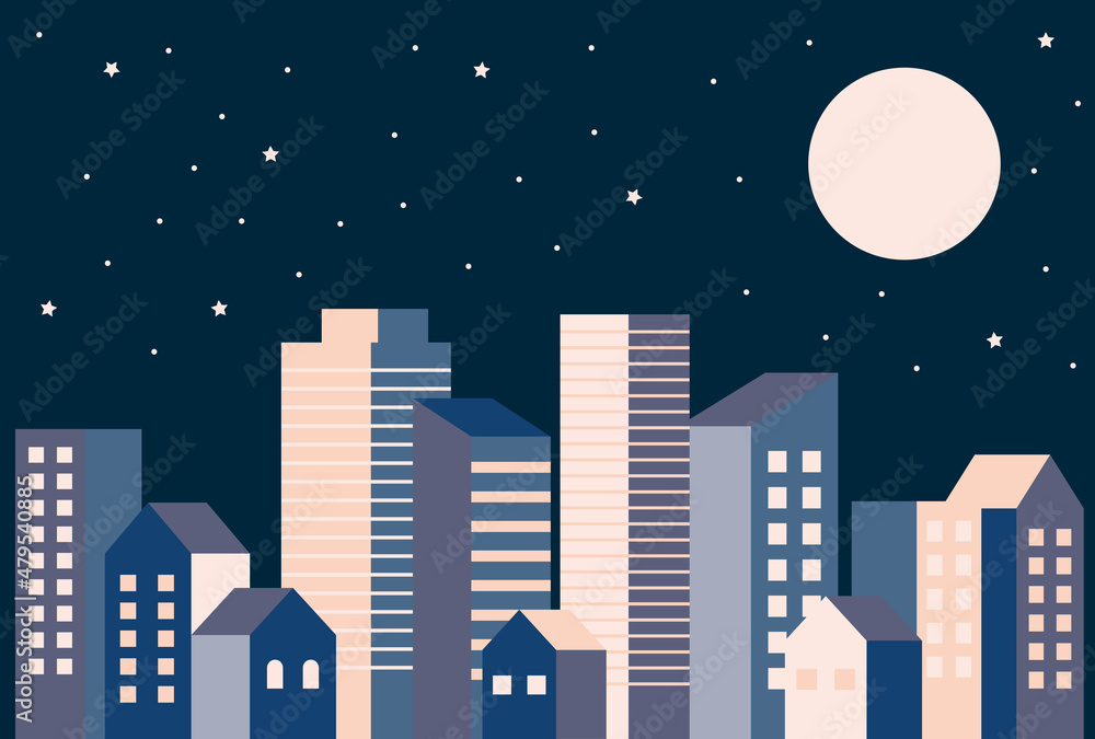 Naklejka premium 背景素材_シンプルなビル街_夜