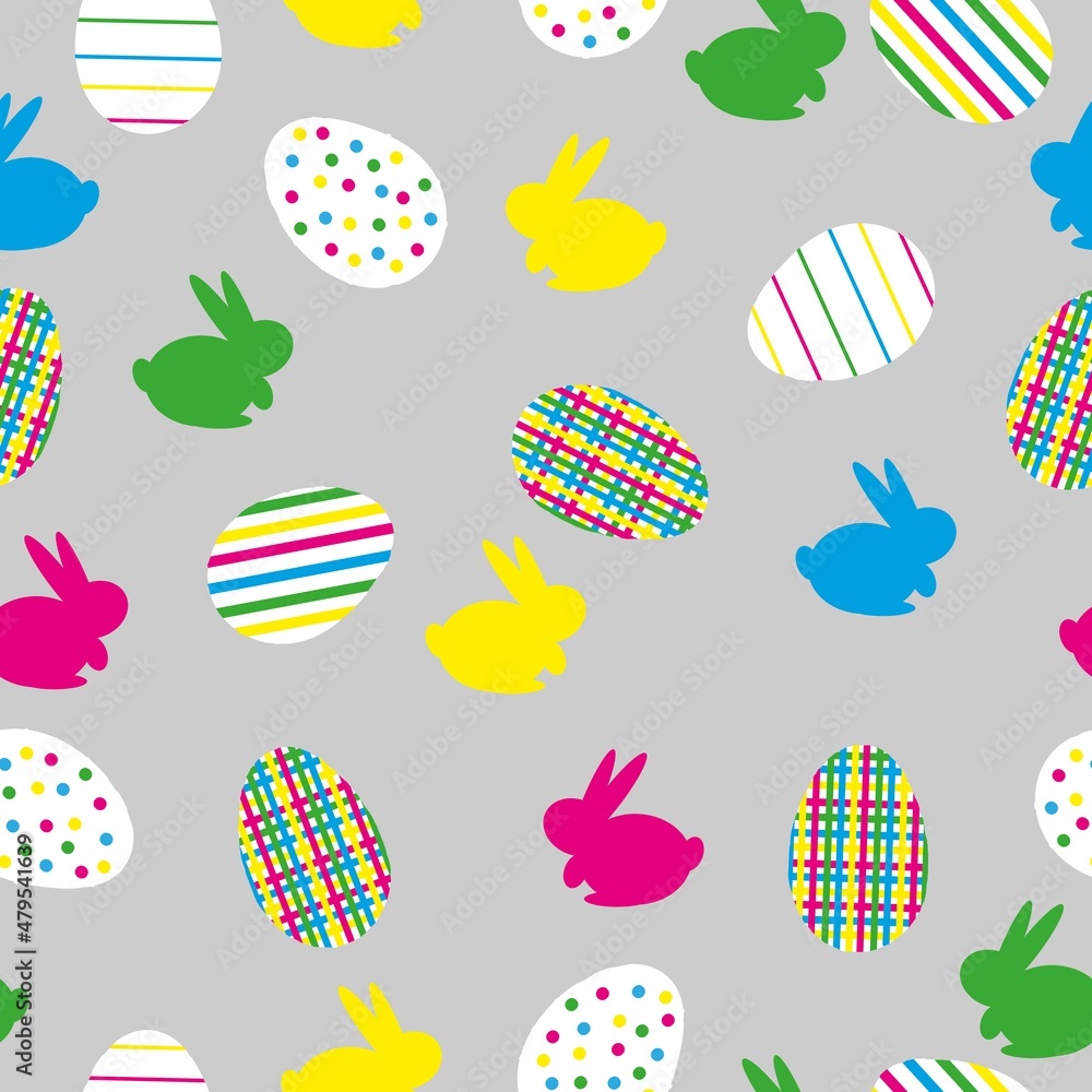 Easter seamless pattern. light gray background. colorful eggs with patterns and rabbits . Gift card egg ornament, pattern. Easter seamless pattern. light gray background. colorful eggs with patterns and rabbits . Gift card egg ornament, pattern.