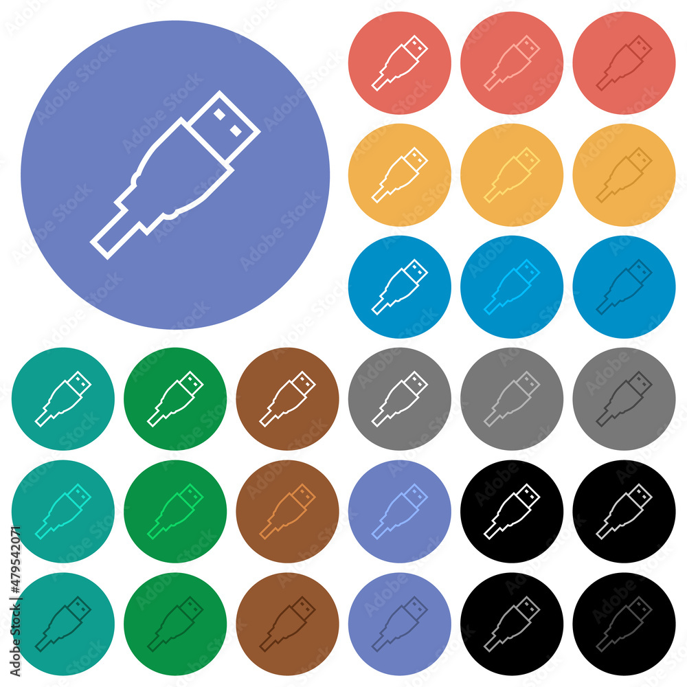 USB plug outline round flat multi colored icons USB plug outline round flat multi colored icons