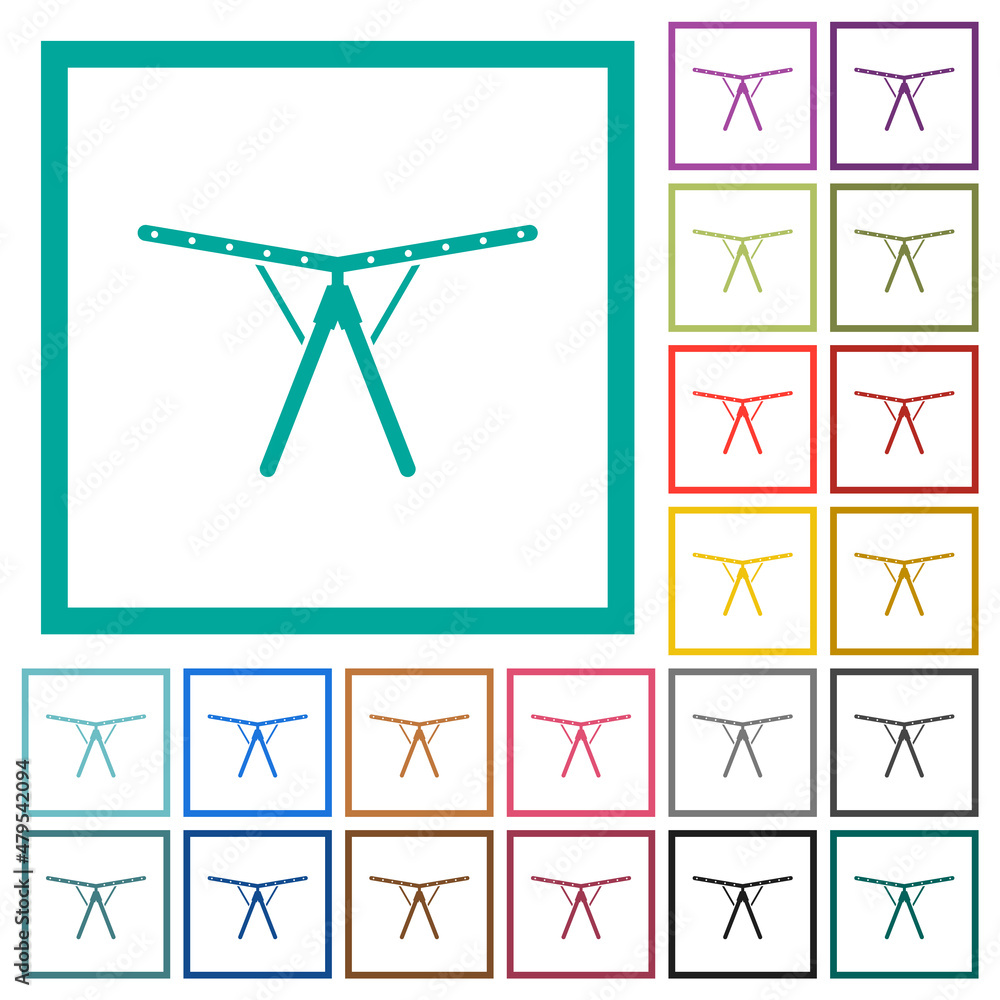 Collapsible clothes dryer rack solid flat color icons with quadrant frames Collapsible clothes dryer rack solid flat color icons with quadrant frames