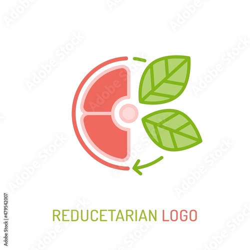 Vegan diet, reducetarians promotional logo. Editable vector illustration