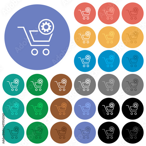 Cart settings outline round flat multi colored icons