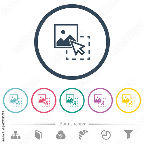 Drag image to upload flat color icons in round outlines