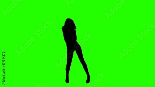 Beautiful Slim Girl Dancing On a Green Background. Sexual Female Silhouette with Alpha Channel.