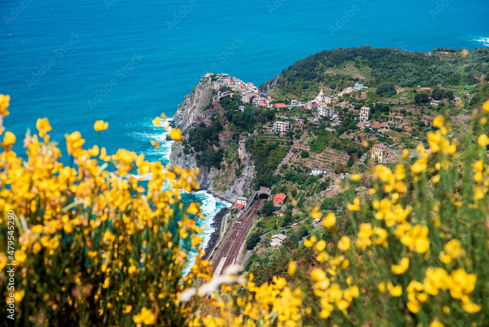 View of the tunnel leading to the city on the rock Corniglia, Cinque Terre.