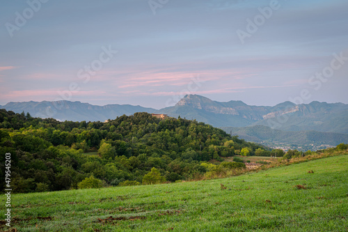 Morning landscape over the countryside  Garrotxa  Catalonia  Spain  Volca de Aiguanegra 