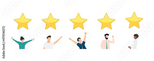 Customer feedback, testimonial, online survey concept. Group of people rating customer experience, writing review, leaving feedback. Client, user satisfaction. Isolated flat vector illustration