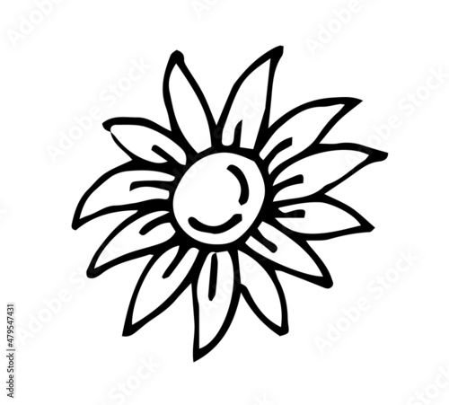 Beautiful funny flower. Cute simple cartoon style. Outline sketch. Hand drawing is isolated on a white background. Vector © Ирина Мордвинкина