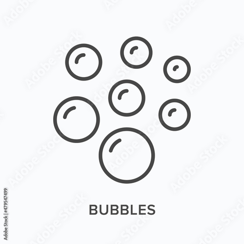 Bubbles flat line icon. Vector outline illustration of fizz. Black thin linear pictogram for soapy foam