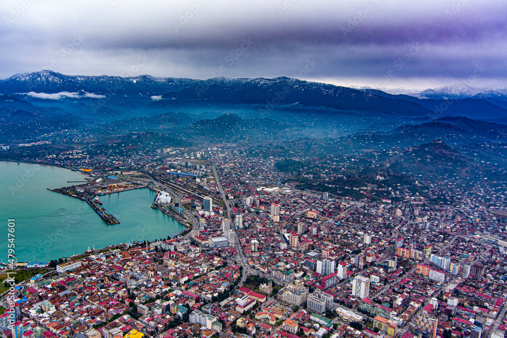 Batumi, Georgia - January 16, 2021: Aerial view of the city